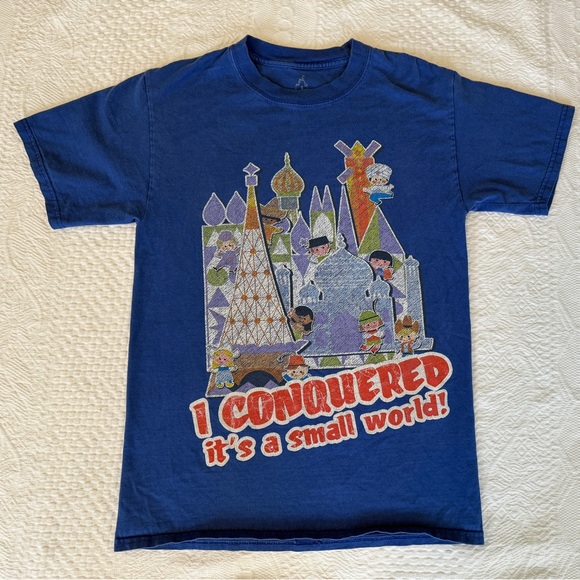 Disney World Tops - Disney Parks "I Conquered It's a Small World" T-Shirt Adult Small S Blue Graphic